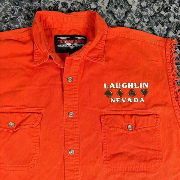 V Twin Motorcycle Apparel Orange 2005 Laughlin Nevada Sleeveless Shirt Sz 2XL - Picture 4 of 5
